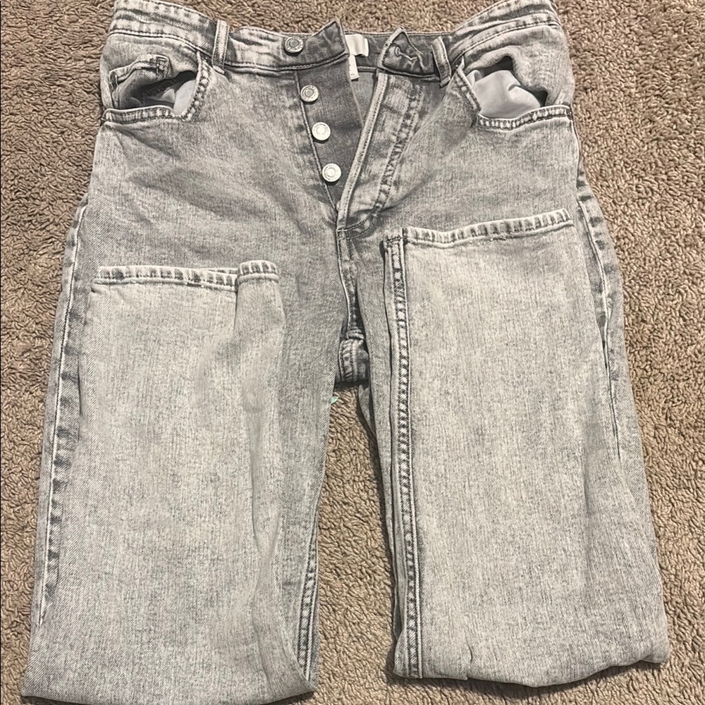 H&M Gray Relaxed Jeans with Vintage Wash and Belt Loops